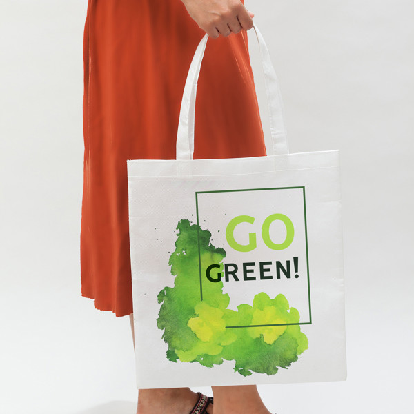 Non-woven bag customised by sublimation with reinforced handles
