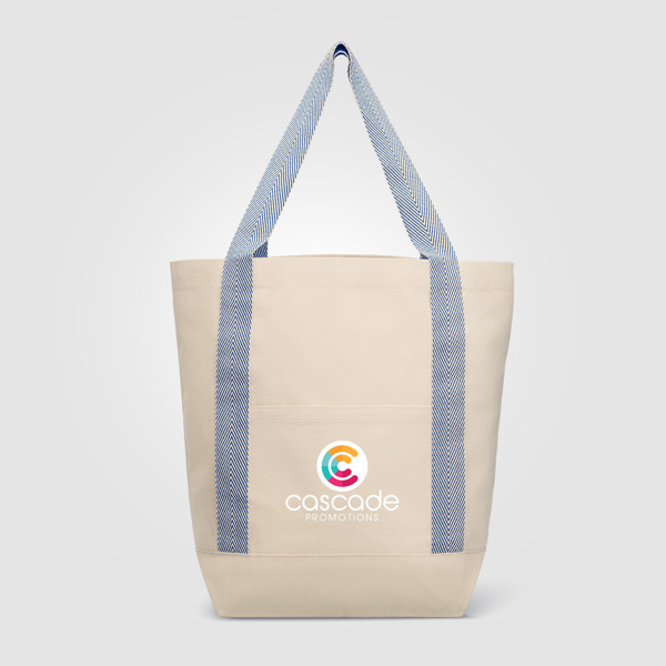 Niva Tote bag en toile de 340 gsm coton recyclé, poche avant - 12,25 L - Bleu marine / Transfert de chaleur