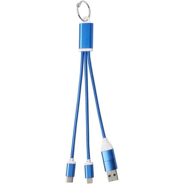 Câble de charge 4-en-1 Metal en aluminium recyclé avec porte-clés - Bleu royal