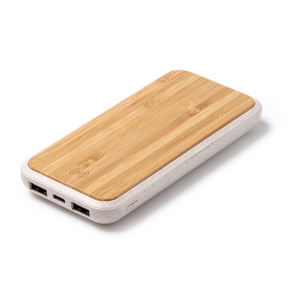 Custom bamboo and wheat fiber power bank 10000 mAh with wireless charging
