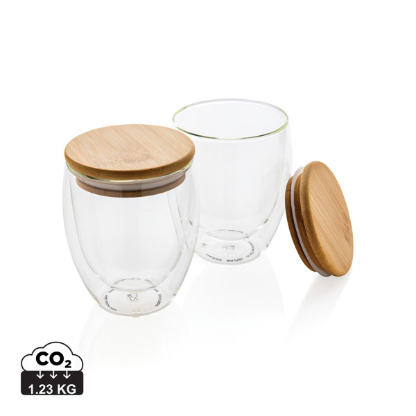 XD - Double wall borosilicate glass with bamboo lid 250ml 2pc set