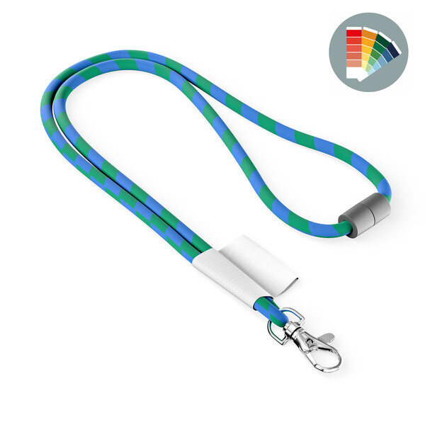 Polyester Lanyard mit 2-farbiger Kordel und Full Color Label - Eigenes PMS / Eigenes PMS / Metallkarabiner / Sicherheitsverschluss