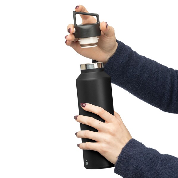 Dvojstenná fľaša z recyklovanej nehrdzavejúcej ocele (600 ml) Mace - Čierna
