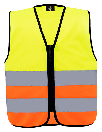 Kids´ Hi-Vis Safety Vest With Front Zipper Aalborg - Signal Yellow / Signal Orange / XXS