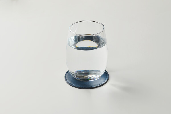 Sous-verre rond en PU Posa - Bleu Marine
