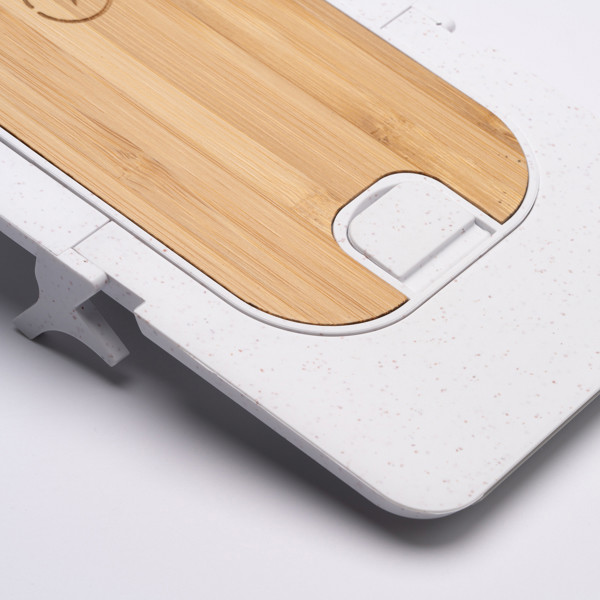 Cargador inalámbrico plegable personalizado de fibra de trigo y bambú 10W con soporte multiposición