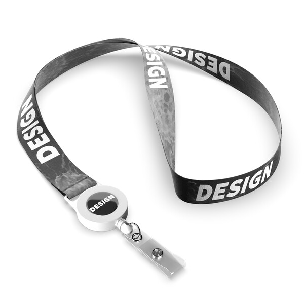 Polyester Sublimation Lanyard mit Ausweishalter - Full Color / Weiß / 15mm Breite