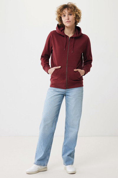 Mikina na zip s kapucí IQONIQ Abisko z recykl. bavlny - Vínově Červená / XL