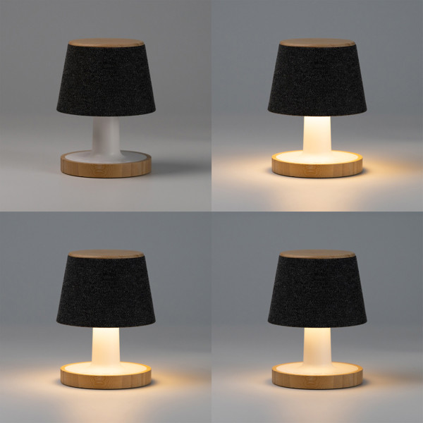 Altavoz lámpara personalizado de RPET y bambú 5W con temporizador y 3 modos de luz