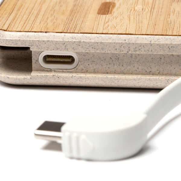 Custom bamboo and wheat fiber power bank 5000 mAh with magnetic wireless charging