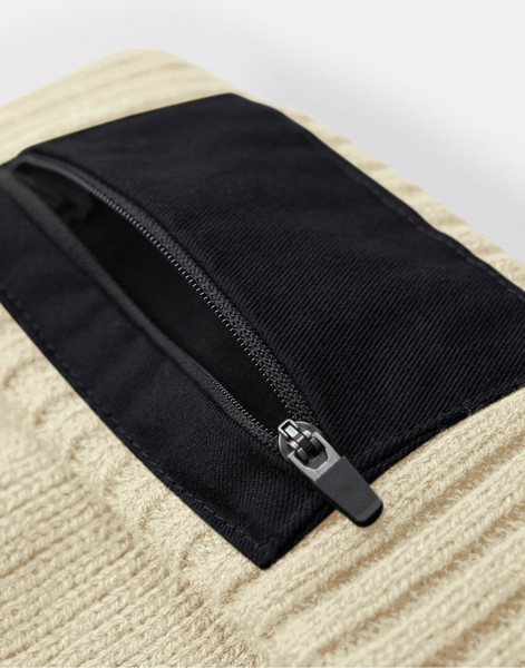 Zip Patch Beanie - Sand / Black / ONE SIZE