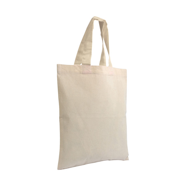 135 G/M2 Natural Cotton Mini Shopping Bag With Coloured Short Handles