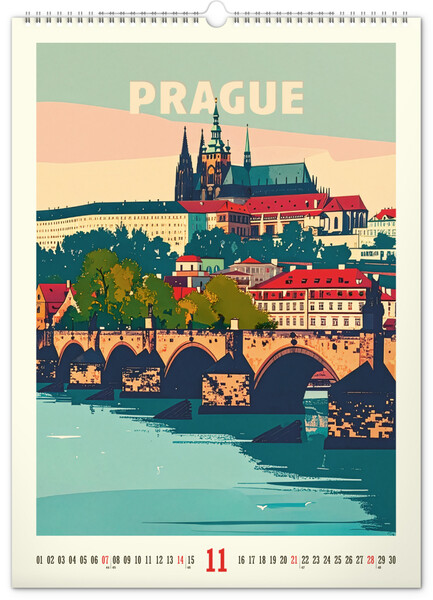 Notique Nástěnný Kalendář Vintage Plakáty – Světová Města 2027, 33 x 46 cm
