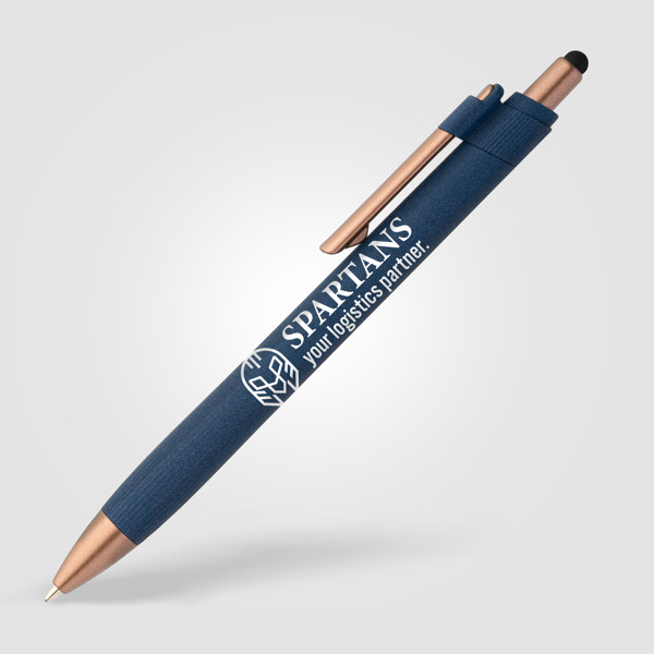 Stylo bille stylet York, plastique recyclé, finition bronze - Bleu marine / Sérigraphie