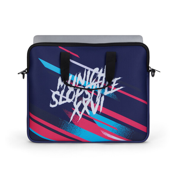 Sublimated neoprene laptop sleeve with zipper and back pocket - 38x28cm / Black shoulderstrap