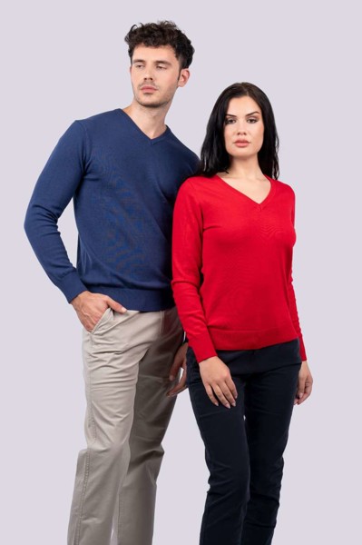 Men’S V-Neck Fine Gauge Cotton Pullover - Bordeaux / S