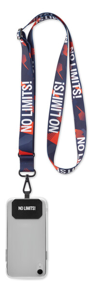 Sublimated adjustable recycled polyester (rPET) crossbody phone holder - Full colour