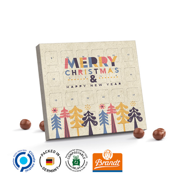 XS Adventskalender, Graspapier, Brandt Knusperkugeln Black & White | 24 Brandt Knusperkugeln Black & White, 21 g