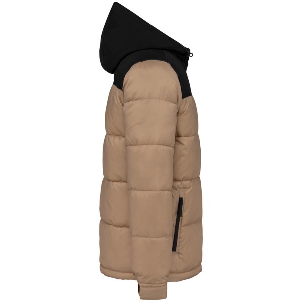 Unisex Bi-Tone Padded Jacket With Hood - Wet Sand / Black / M