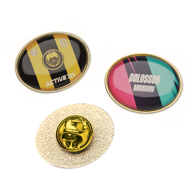 Oval metal lapel pin with doming - Brass / Individual polybag