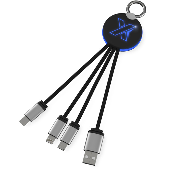 Câble rond 3-en-1 avec logo lumineux SCX.design C16 - Bleu / Noir