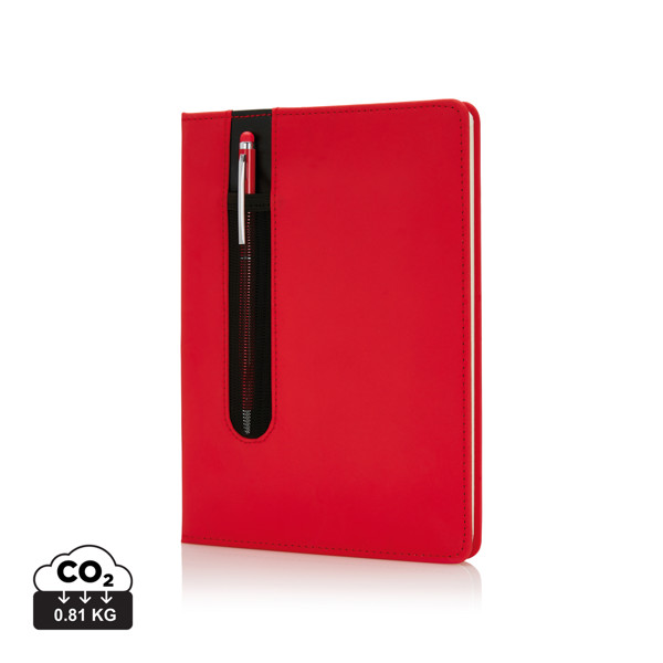 Standard hardcover PU A5 notebook with stylus pen - Red