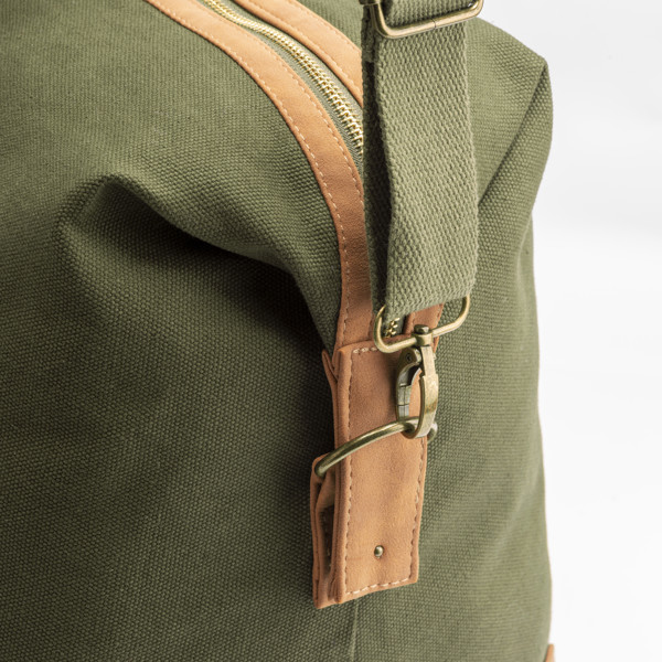 Recycled Canvas Duffle Bag. Adjustable And Removable Shoulder Strap With Metal Buckles - Dark Green