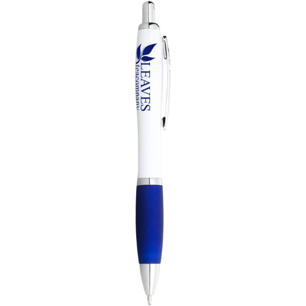 Bílé kuličkové pero Nash s barevným úchopem - Bílá / Světle modrá