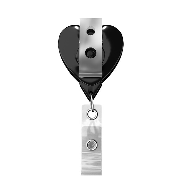 Retractable badge reel in heart shape with logo - Black