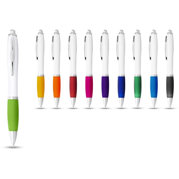 Bílé kuličkové pero Nash s barevným úchopem - Bílá / Limetka