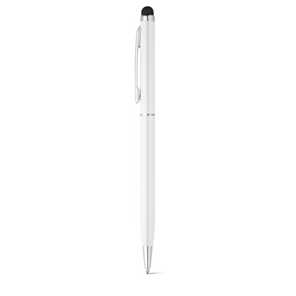 ZOE BK. Ball pen with touch tip in aluminium - White