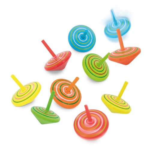 SET 10 TOUPIES EN BOIS NATUREL "GIRO"