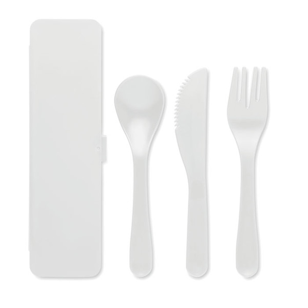 Cutlery set recycled PP Rigata - White