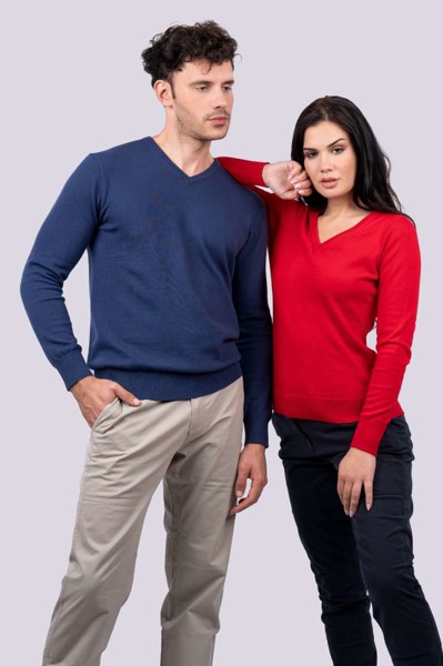 Men’S V-Neck Fine Gauge Cotton Pullover - Bordeaux / S