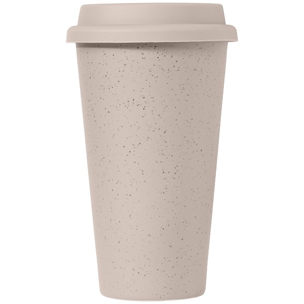 Equator - 265 ml Keramikbecher mit Silikon-Deckel - Doppelwandig - Cremefarben / Siebdruck