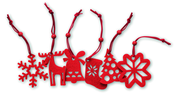 Set of 6 felt tree hangers Rouge