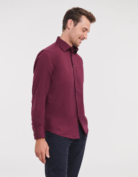 Fitted Long Sleeve Stretch Shirt - White / 3XL