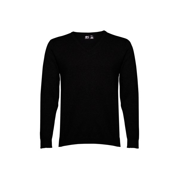 THC MILAN. Pull col V pour homme en coton et polyamide - Noir / M