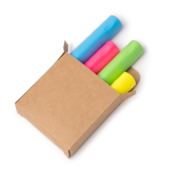 Personalised fluorescent highlighter set kraft box 4 colours