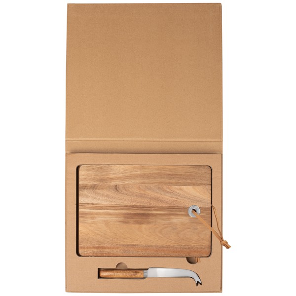 Set Mysa, couteau à fromage suspendu et planche en bambou FSC - 262 x 290 x 25 mm - Bois / Laser