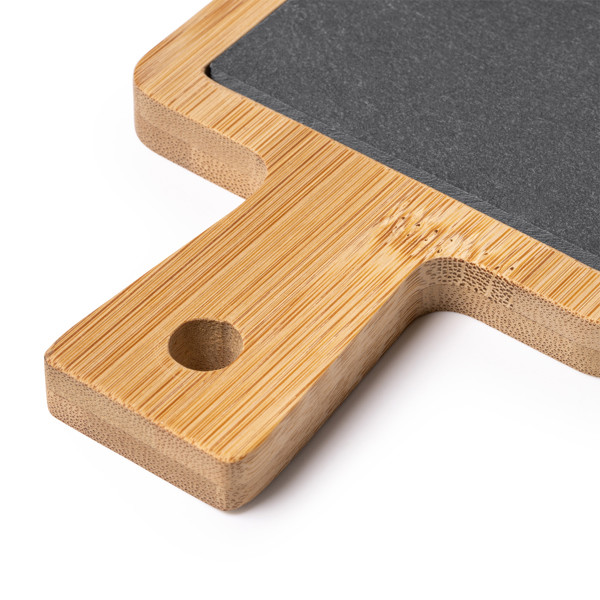 Personalised bamboo and slate kitchen board with removable tray