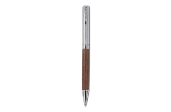 Metal ball pen and rollerball set walnut wood in gift box