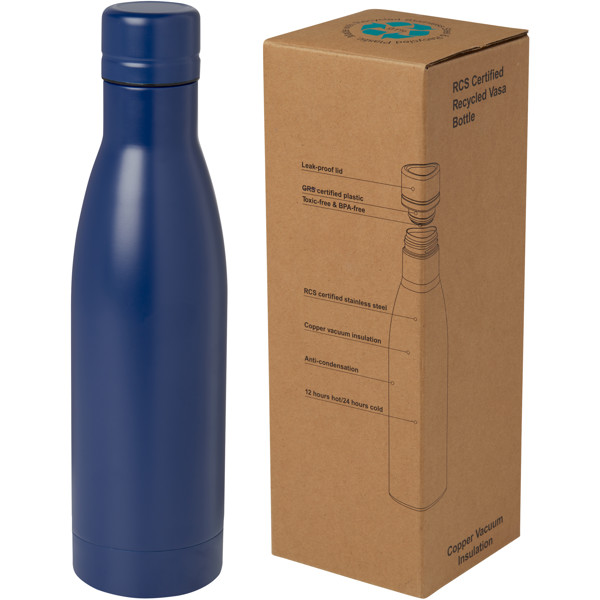 Bouteille isotherme Vasa en acier inoxydable recyclé certifié RCS de 500 ml avec isolation par le vide et couche de cuivre - Bleu