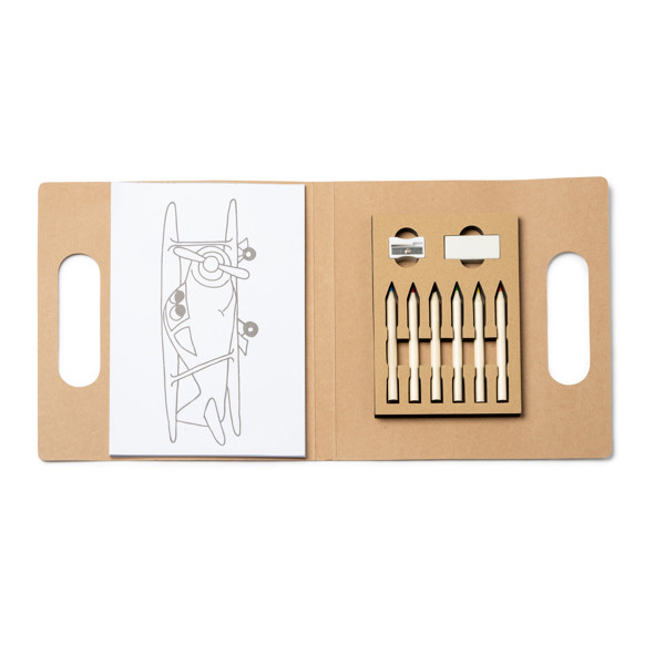 Personalised children's colouring set with sketchpad, coloured pencils, sharpener and eraser