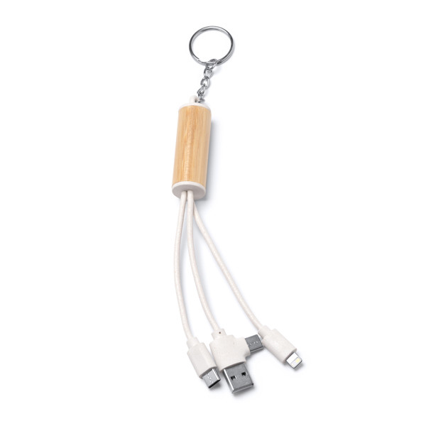 Personalised 4-in-1 charging cable in bamboo and wheat fibre with key ring loop