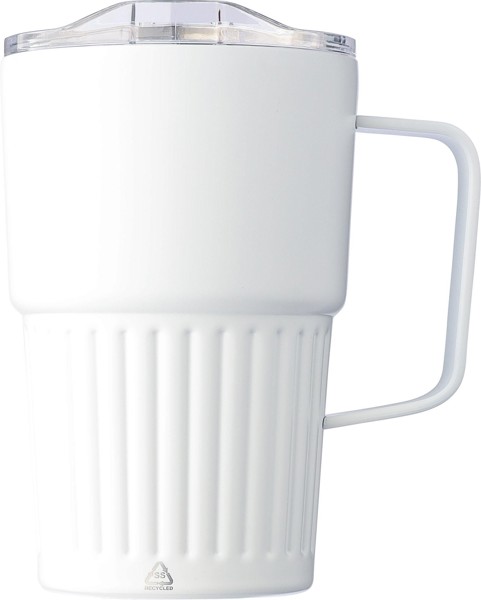 Recycled stainless steel double-walled travel mug (450 ml) Calo - White