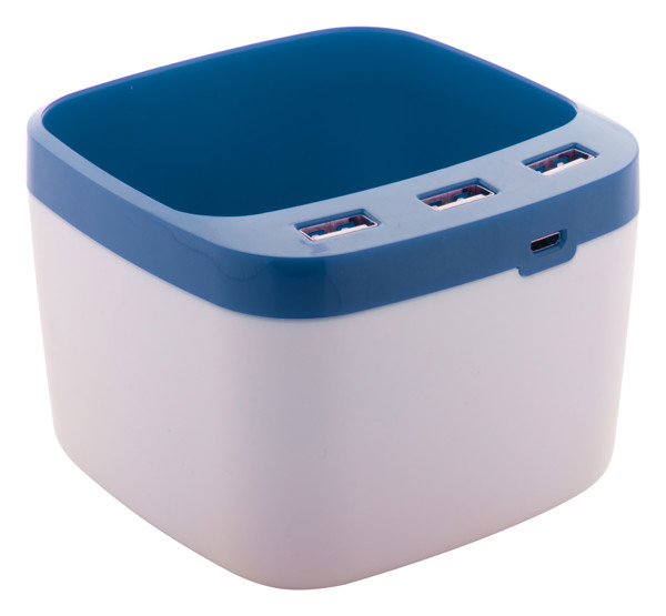 Pen Holder With Usb Hub Warger - Blue / White