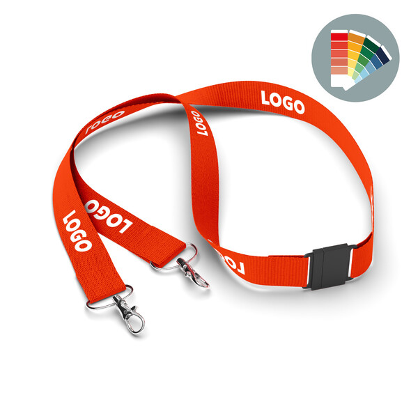 Polyester pantone matched screenprint lanyard with 2 clips - 20mm width / Metal carabiner / Safety breakaway