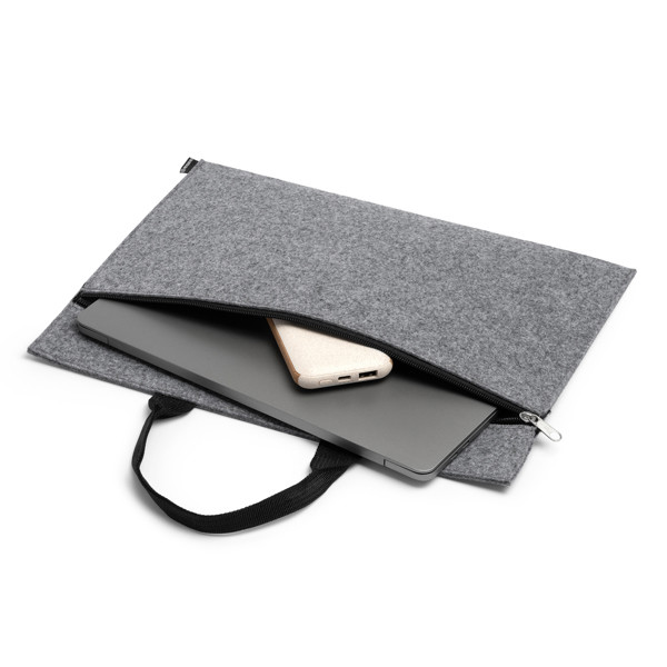 Personalised document holder in recycled felt with zip compartment