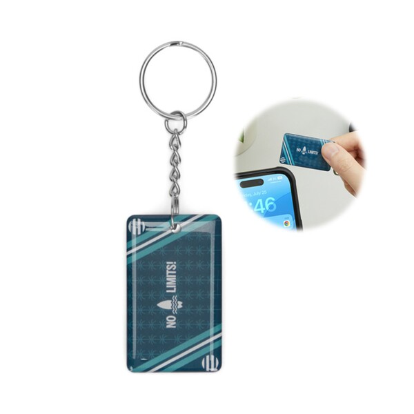 Rectangle Pre-programmed NFC keyring with doming - K1 ring / Individual polybag